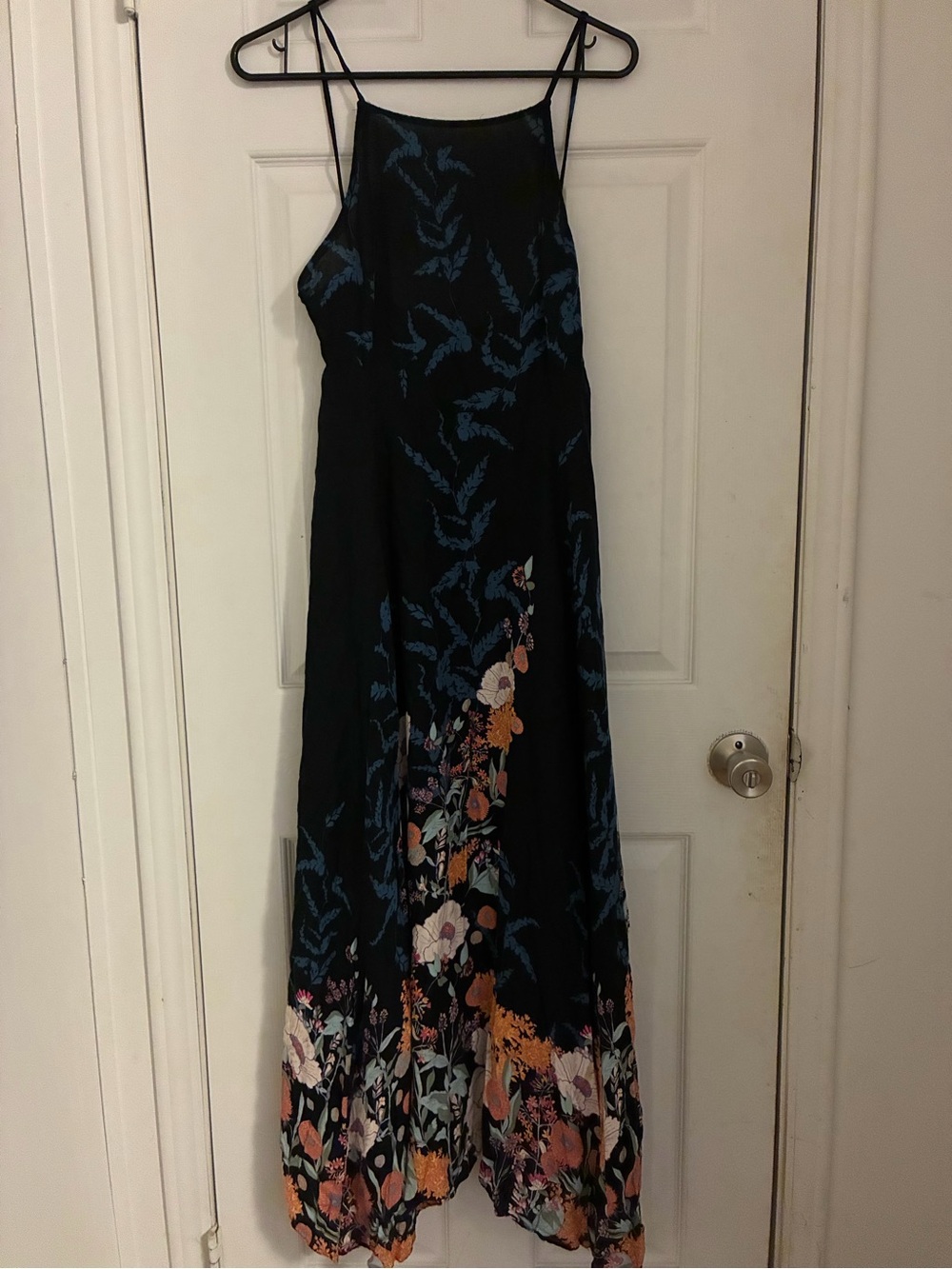 Free People Intimates Black Floral Maxi Dress with Blue Accents